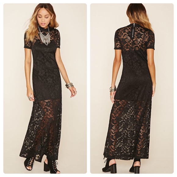 short sleeve lace maxi dress